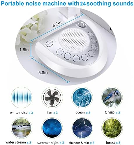 Raynic White Noise Machine, Battery Powered Sound Machine, Portable Sleep Machine with 24 Natural Soothing Sounds, Timer, USB Port, Headphone Jack for Baby, Kids, Adults, Travel, Office, Home (Silver) - Image 6