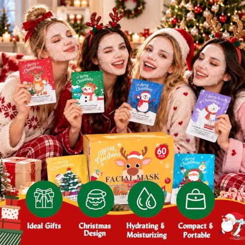 KONEUK 60 Pack Christmas Face Masks Skincare for Christmas Gift - Image 6