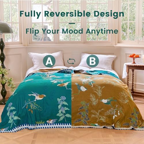 MSGKV Boho Throw Blanket 50"x60" Aviary Botanical Cotton Throw Blanket - Image 4