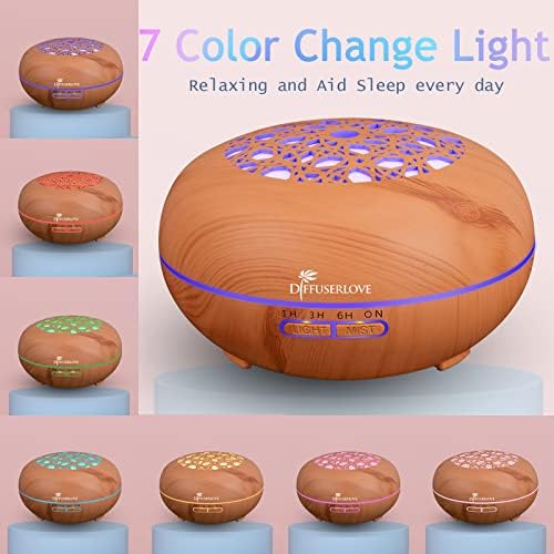 Diffuserlove Essential Oil Diffuser 550ML Diffuser Remote Control Wood Grain Aroma Diffuser Cool Mist Humidifier with 4 Timer, 7 Color LED Lights, Auto Shut-Off for Home Bedroom Office - Image 3