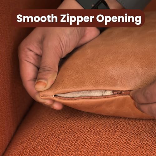LL LEATHER LOVERS 100% Lambskin Leather Pillow Cover 20x28 Inch – Hand-Stitched Cushion Case with Hidden Zipper, Decorative Throw Cover for Sofa, Bed and Living Room - Rusk Camel 02 Panel Pack of 1 - Image 5