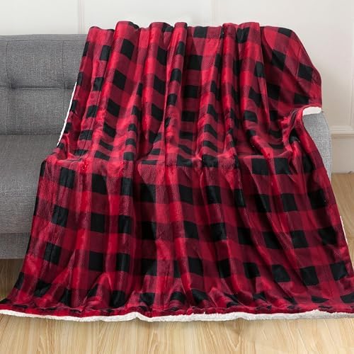 Elegant Comfort Luxury Ultra-Plush Velvet Touch Buffalo Plaid Fleece Throw - Soft, Warm, Cozy Micromink Sherpa-Backing Reversible Blanket for Bed, Sofa and Couch, Buffalo Burgundy - Image 2