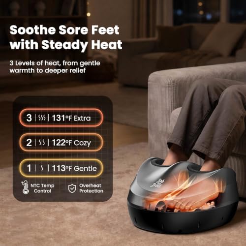 BOB AND BRAD Foot Massager Machine with Heat, FSA Shiatsu Foot Massager for Plantar Fasciitis & Neuropathy with Kneading & Compression HSA Eligible, Cordless Remote Control, Gift for Family, Size 14 - Image 4