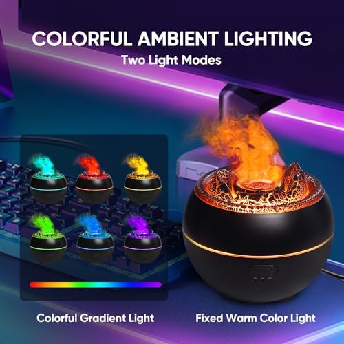YALEDI Essential Oil Diffuser, Volcano Fire Flame Aromatherapy Diffuser, 360ml Ultrasonic Cool Mist Humidifier, Scent Aroma Diffuser with 7 Colors Light, Timer & Auto Shut-Off for Home, Room (Black) - Image 3