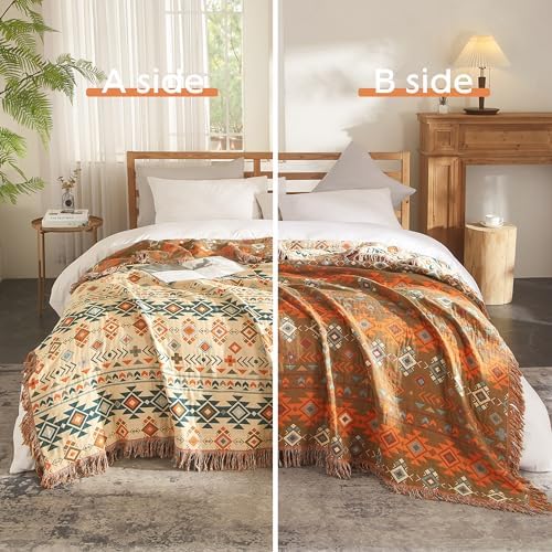 Boho Throw Blanket for Bed 60”x80”, 100% Cotton Blanket for Couch Sofa - Image 2
