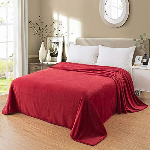 Fleece Queen Size Summer Blanket All Season 350GSM Lightweight Throw for The Bed Extra Soft Brush Fabric Winter Warm Sofa Blanket 90" x 90"(Red Queen) - Image 2