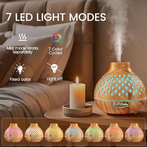 Aeshory Aromatherapy Diffuser & 12 Essential Oils Set, 550ML Aromatherapy Diffuser for Home, Ultrasonic Cool Mist Humidifier with Remote Control 4 Timer 7 Color LED Light, Waterless Auto Off, Light - Image 5