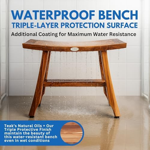 EcoDecors Satori 24-Inch Natural Teak Shower Bench, Waterproof - Image 5