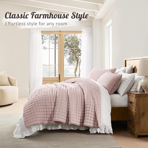 WDCOZY Pink King Size Quilt Bedding Sets with Pillow Shams, Lightweight Soft Bedspread Coverlet, Quilted Blanket Thin Comforter Bed Cover, All Season Summer Spring, 3 Pieces, 104x90 inches - Image 6