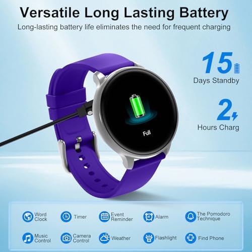 Smart Watch for Men Women Fitness Tracker with 100+ Sport Modes,Activity Trackers for iOS/Android Waterproof/Heart Rate/Sleep/Steps Monitor/Pedometer Monitor Monitor (Silver+Purple) - Image 4