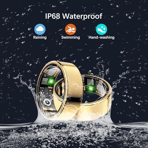 FKGZJF Smart Rings for Women Men, Fitness Ring with Heart Rate, Blood Oxygen, HRV, Stress, Sleep Tracker, Step Tracker, lP68 Waterproof Smart Ring for iPhone & Android, No Subscription Fee (Gold 9#) - Image 6