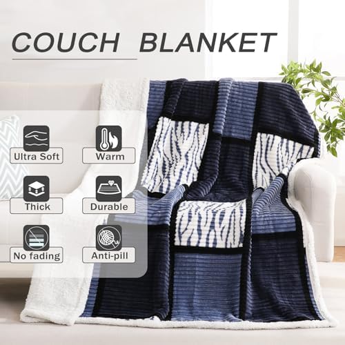 PU MEI Sherpa Blanket Fleece Throw Blanket Twin Plaid Thick Bed Blanket, Soft Warm Cozy Throw Blanket, 60”*80” Zebra-Blue - Image 3