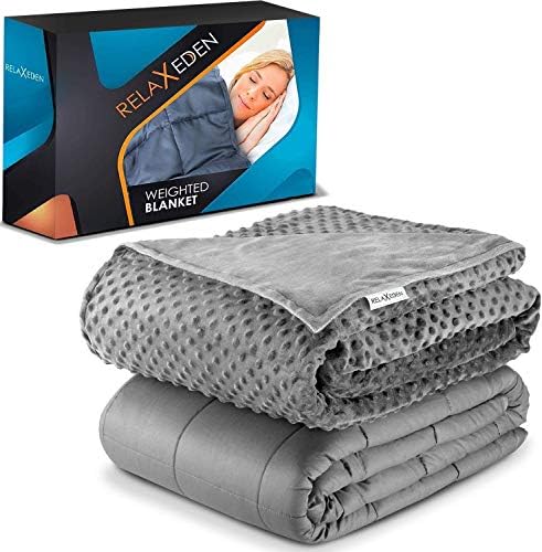 Adult Breatheable Cotton Weighted Blanket with Removable Navy Duvet Cover, 60 x 80 Inch, 15 Pounds, Made w/Polyester and Glass Beads, Grey by RELAX+EDEN