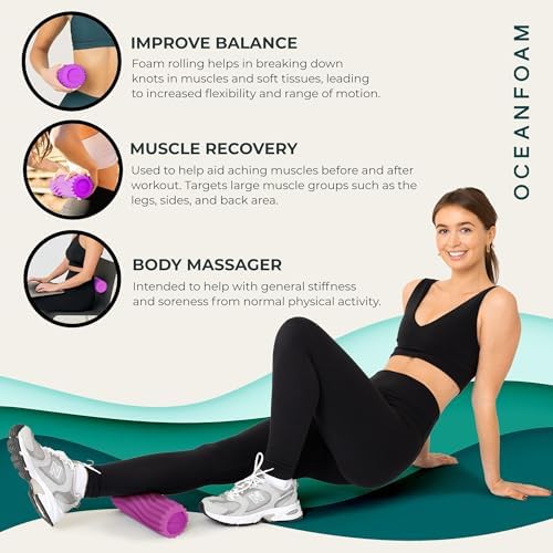Oceanfoam Ripple Travel Foam Roller (11" x 3.35") Firm Mini Foam Roller for Physical Therapy, Deep Tissue Massage, Back Pain - High Density, Ergonomic Wave Textured - Yoga, Pilates, Exercise (Magenta) - Image 6