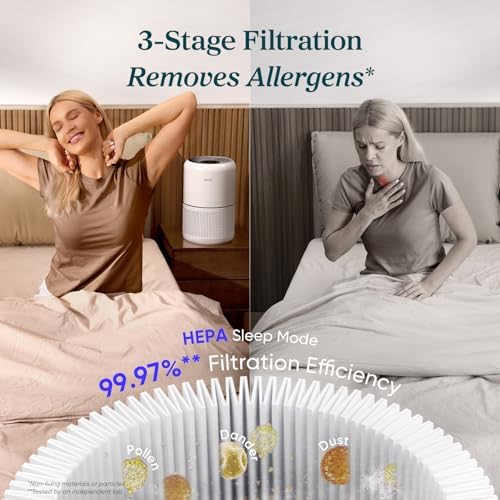 LEVOIT Air Purifier for Home Allergies and Pets Hair Smokers in Bedroom, H13 True HEPA Filter, 24db Filtration System Cleaner Odor Eliminators, Remove 99.97% Dust Smoke Mold Pollen, Core 300, White - Image 4