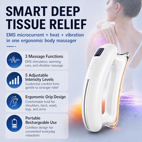 Electric Body Sculpt Massager, Portable Massage Tool with Soothing Heat & Adjustable Vibration, 5 Intensity Levels, Ergonomic for Neck, Shoulder, Back, Waist, Leg Relaxation(White) - Image 2