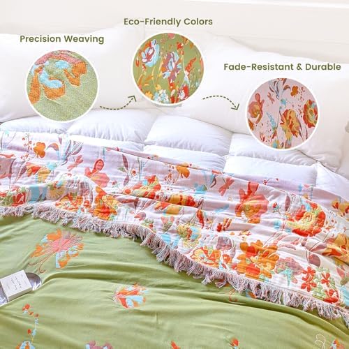 MSGKV Boho Throw Blanket 90"x90" Summer Cotton Butterfly Floral Blanket - Image 3