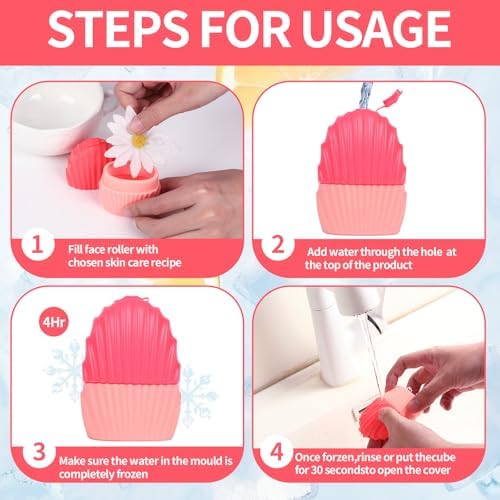Ice Cube Roller for Face,Eyes and Neck,Reusable Silicone Ice Mold Mermaid Shell Shape for Shrink Pores Anti Wrinkle and Skin Beauty Care,Reduce Migraine Pain,Gua Sha Face Massage Tools (Pink) - Image 4