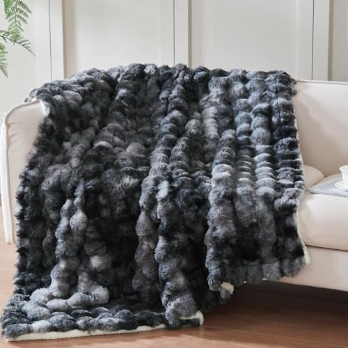 50x60 Inches Ultra-Soft Fuzzy Faux Fur Plush Throw Blanket - Thick, Warm Sherpa for Couch, Sofa, Bedroom, Camping - Decorative Blanket for Cozy Warmth, Bubble Black Tie Dye by Serenhom