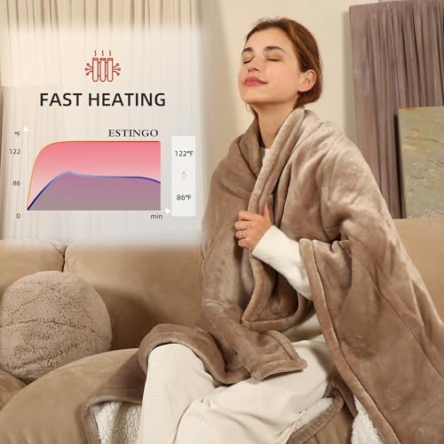 ESTINGO Heated Throw Blanket Electric Blanket, Heating Blanket Throw with 4 Hours Auto Off & 5 Heating Levels, 50"x60" Heated Blanket Throw with Overheat Protection for Couch & Bed, Light Tan - Image 3