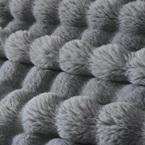 60x80 Inches Ultra-Soft Fuzzy Faux Fur Plush Twin Size Blanket - Thick, Warm Sherpa for Couch, Sofa, Bedroom, Camping - Decorative Blanket for Cozy Warmth, Bubble Grey - Image 6