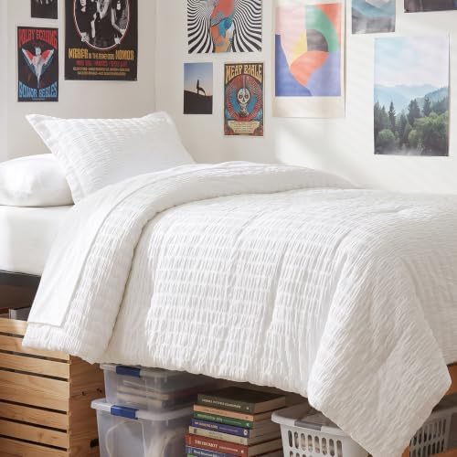 CozyLux Twin XL Comforter Set, 5 Pieces White Seersucker Bed in a Bag by CozyLux