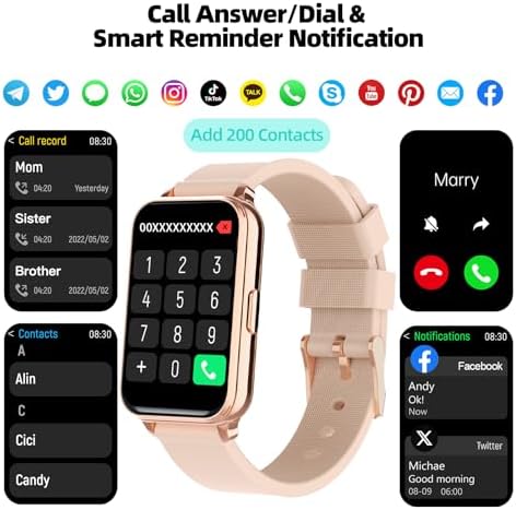 Smart Watch Fitness Tracker Make/Answer calls for Women Men with Heart Rate Blood Oxygen Sleep Monitor Sports Modes Step Calorie Counter IP68 Waterproof for Android Phones iPhone (Rectangle, Pink) - Image 2