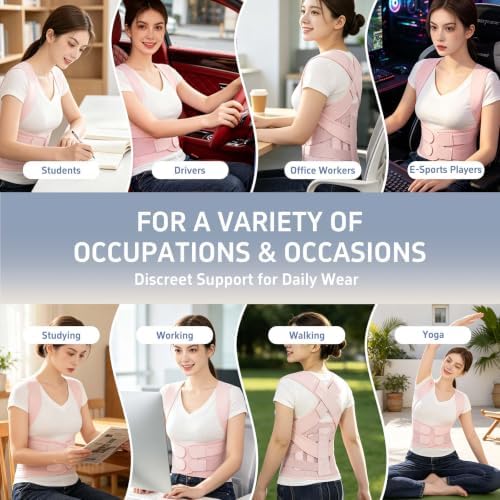 Posture Corrector for Women and Men, Back Brace with Adjustable Shoulder Brace, Full Support Waist Belt and Lumbar Panel, Spine Alignment Posture Trainer for Neck, Shoulder, Upper and Lower Back Support, Slouching and Hunchback Corrector (Pink, Small) - Image 6