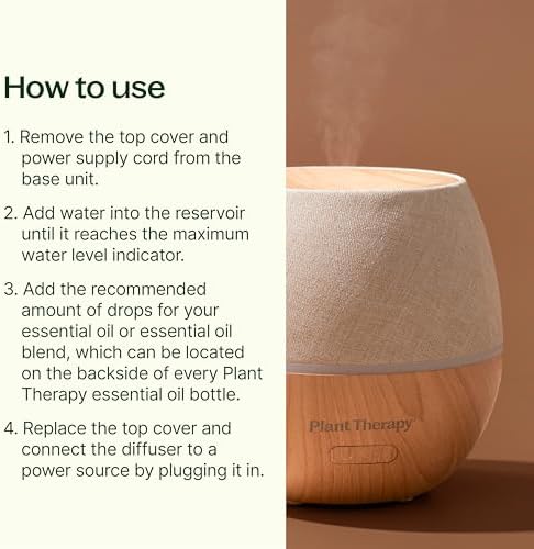 Plant Therapy Home Drift Linen Essential Oil Diffuser, Stylish Linen Cover Adds a Soft, Natural Touch to Any Space, Intermittent & Continuous Mist, Color-Changing Light, 320 Square Feet Coverage - Image 2