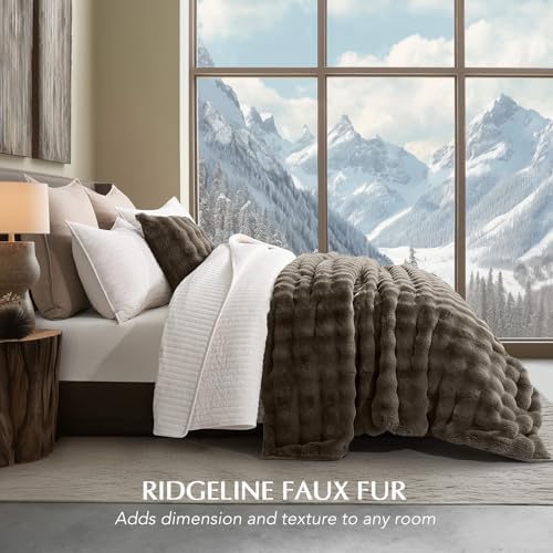EverGrace Faux Rabbit Fur Bubble Throw Blanket, 90"x90", Dark Taupe - Image 2