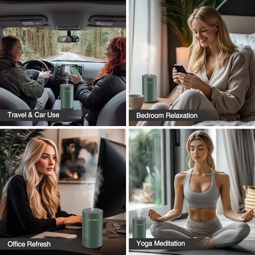 Waterless Essential Oil Diffuser Starter Kit - No Water Needed, Battery Operated Mini Scent Air Machine, Included 3x20ML Essential Oils, Portable Aromatherapy Diffuser for Home & Car & Office, Green - Image 7