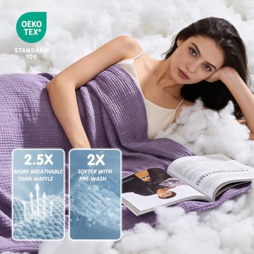 EMME Cotton Muslin Twin XL Blanket Breathable Gauze Soft Lightweight Adults Gifts for Women (Heather Purple, 66"x90") - Image 3