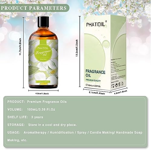PHATOIL 3.38FL.OZ White Musk Fragrance Oils for Aromatherapy, Essential Oils for Diffusers for Home, Perfect for Diffuser, DIY Candle and Soap Making, DIY Scented Products - 100ml - Image 3