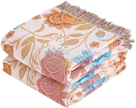 VANJOROY Boho Throw Blanket, 100% Organic Cotton Breathable Ultra Soft 91" x 98" Bed Quilt Throw - All Season Floral Rustic Farmhouse Decor Luxury Reversible Blanket for Sofa Couch Chair and Gift by CHOOSEVANJOROYENJOYAMORECOMFORTABLEFEELING