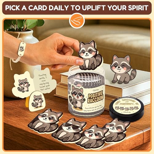 STOFINITY Positive Raccoon Jar, 60 Cards, Raccoon Gifts for Women - Image 4