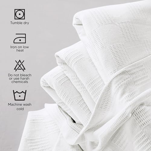 Utopia Bedding 100% Cotton Thermal Blanket White Full, 90x84 Inches - Image 4