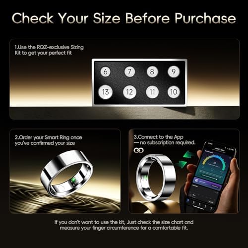 RQZ Smart Ring Health Fitness Tracker for Men and Women,Silver Size 9 - Image 2