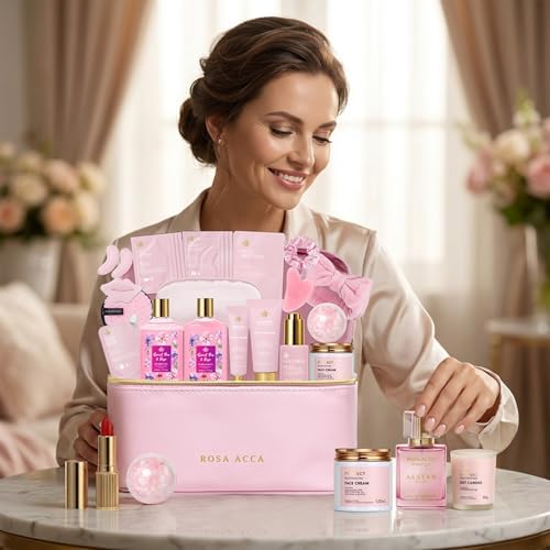 Gifts for Women, Gifts Basket for Women, 25 Pcs Rose Bath & Body Gift Basket Set, Hydrating Skin Care Gift Set, Self Care Gifts, Cosmetic Bag, Necklace, Christmas, Birthday, Anniversary, Mom, Wife - Image 3