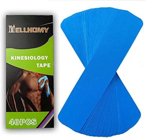 Kinesiology Tape Precut - 40Strips [10in x 2in]| Pro Elastic Athletic Tape, Cotton Waterproof Hypoallergenic Sports Tape for Joints Support & Muscle Pain Relief,Perfect for Any Activity(Blue,) by NELLHOMY