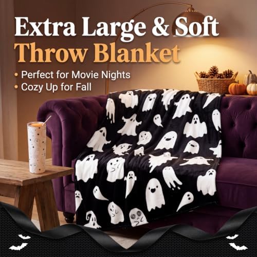 HunnmingRe 3 Pcs Black Halloween Ghost Gift with Throw Blanket Tumbler Sock - Image 3
