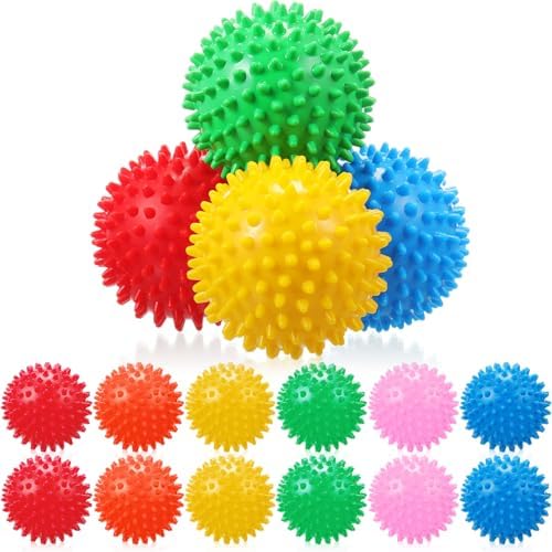 Liliful 12 Pcs Spiky Massage Ball Hard Foot Ball Roller Massager Firm Foot Arch Trainer 3 Inch for Deep Tissue Plantar Fasciitis Back Hands Muscles Soreness Exercise (Bright Color) by Liliful