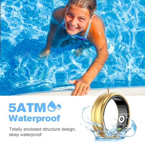 Smart Ring Health Tracker for Men/Women,Fitness Ring Sleep Tracker,Fast Charging for Long-Lasting Use,for Pedometer Exercise,Monitor Sleep, Heart Rate, Stress,Waterproof (Gold, 9) - Image 5