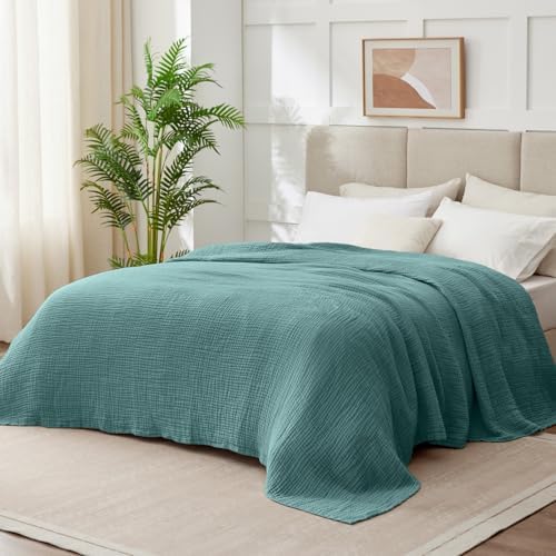100% Cotton Muslin Blanket California King 120" x 90", 6 Layers Breathable and Lightweight Oversized Blankets for Bed, Soft Cooling Gauze Blanket for Adults All Season, Teal - Image 6
