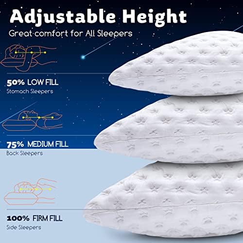 KUCEY Cooling Side Sleeper Pillow for Neck and Shoulder Pain, Luxury Shredded Memory Foam Curved Bed Pillows for Sleeping Set of 2- Adjustable King Size- Washable Cover Crescent White - Image 2