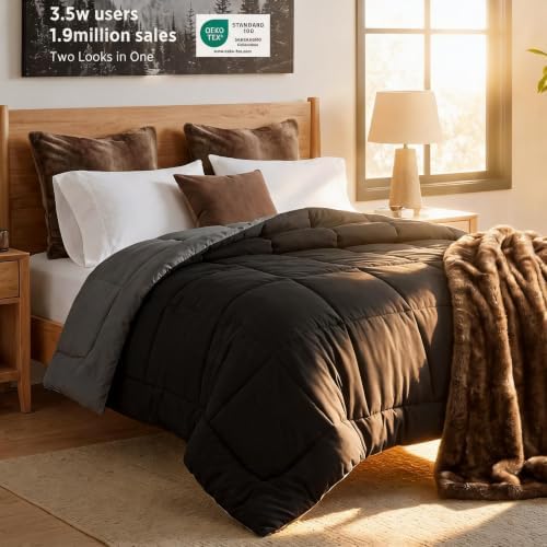 Bedsure California King Comforter Duvet Insert, All Season Bed Comforter, Quilted Down Alternative Duvet, Box Stitched Comforters with Corner Tabs, Washable, 102 x 96 Inches (Black/Grey) by Unknown