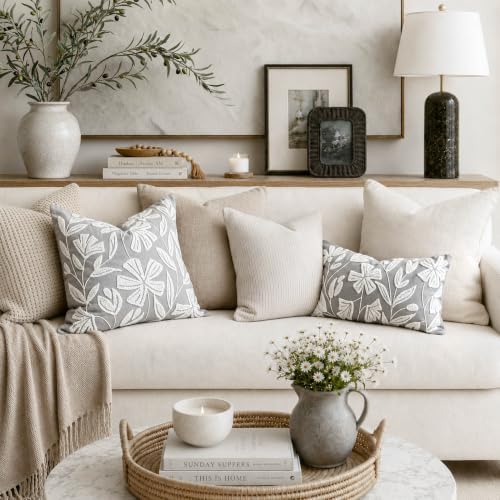 BlissBlush Lumbar Pillow Cover 12x20 Inch, Light Gray Floral Tufted Velvet Decorative Accent Pillow Case for Sofa Bed Living Room, Cover Only - Image 7