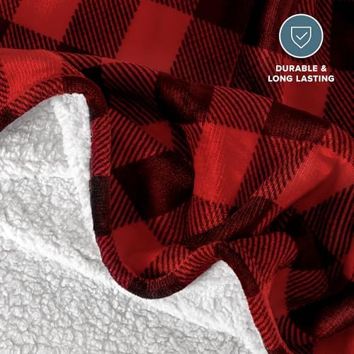 Bare Home Sherpa Fleece Blanket (Twin/Twin XL, Buffalo Plaid - Red/Black) - Image 4