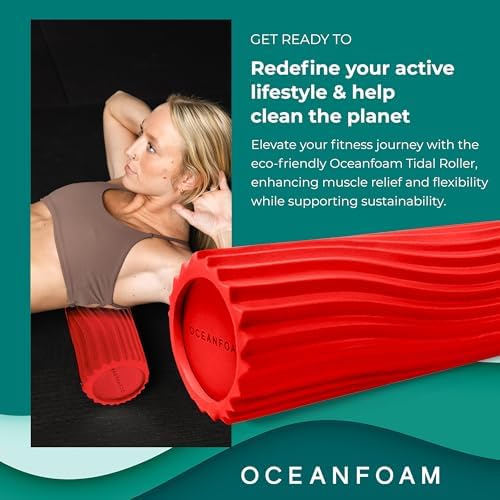 Oceanfoam Tidal Roller - Red - Muscle Massage Foam Roller for Back Pain & Stretching - Firm and Ergonomic Wide Wave Textured - Yoga, Athletics, & Wellness - Full Size, 20" x 5" - Image 3