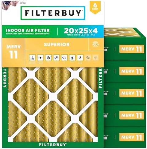 Filterbuy 20x25x4 Air Filter MERV 11 Pet & Allergy Defense (6-Pack) by Filterbuy