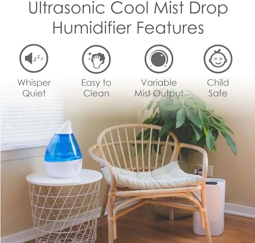 Crane Ultrasonic Cool Mist Humidifier for Bedroom, Baby Nursery, Kids Room, Plants, or Office, Large 1 Gallon Tank, Filter Optional, Blue and White - Image 2